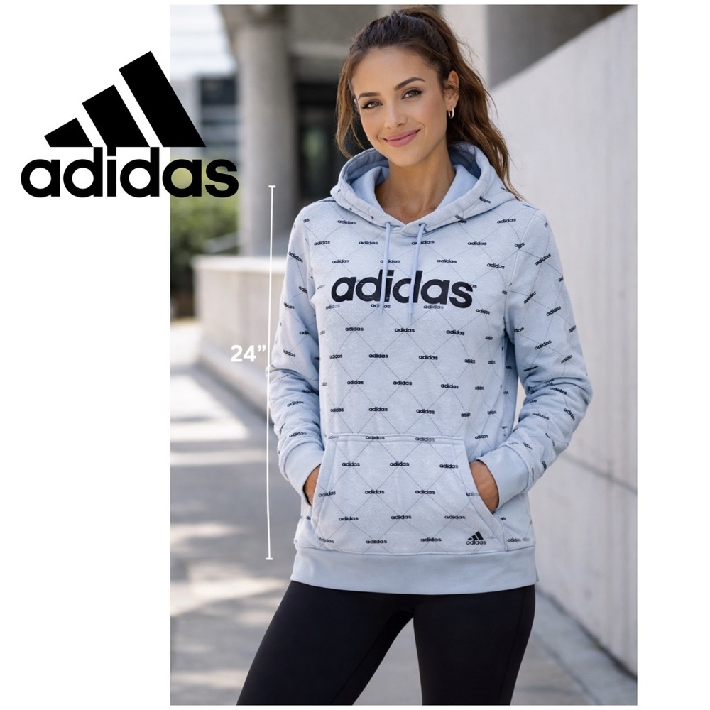 Women’s Adidas light blue black logo, hoodie, size small